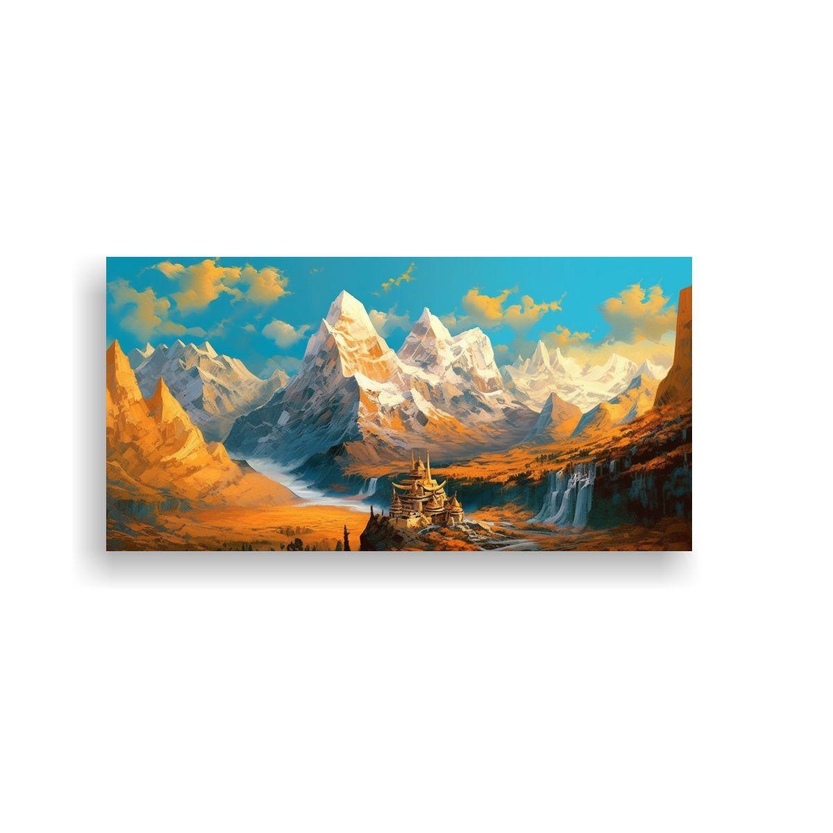 Pintura Amarilla En Lienzo Montaña China 140x70cm-0