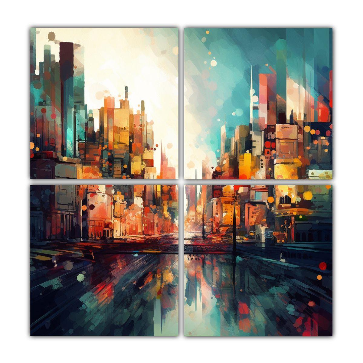 Cuatro Cuadros Abstractos De Decoración Estilo 140x140 Cm-0