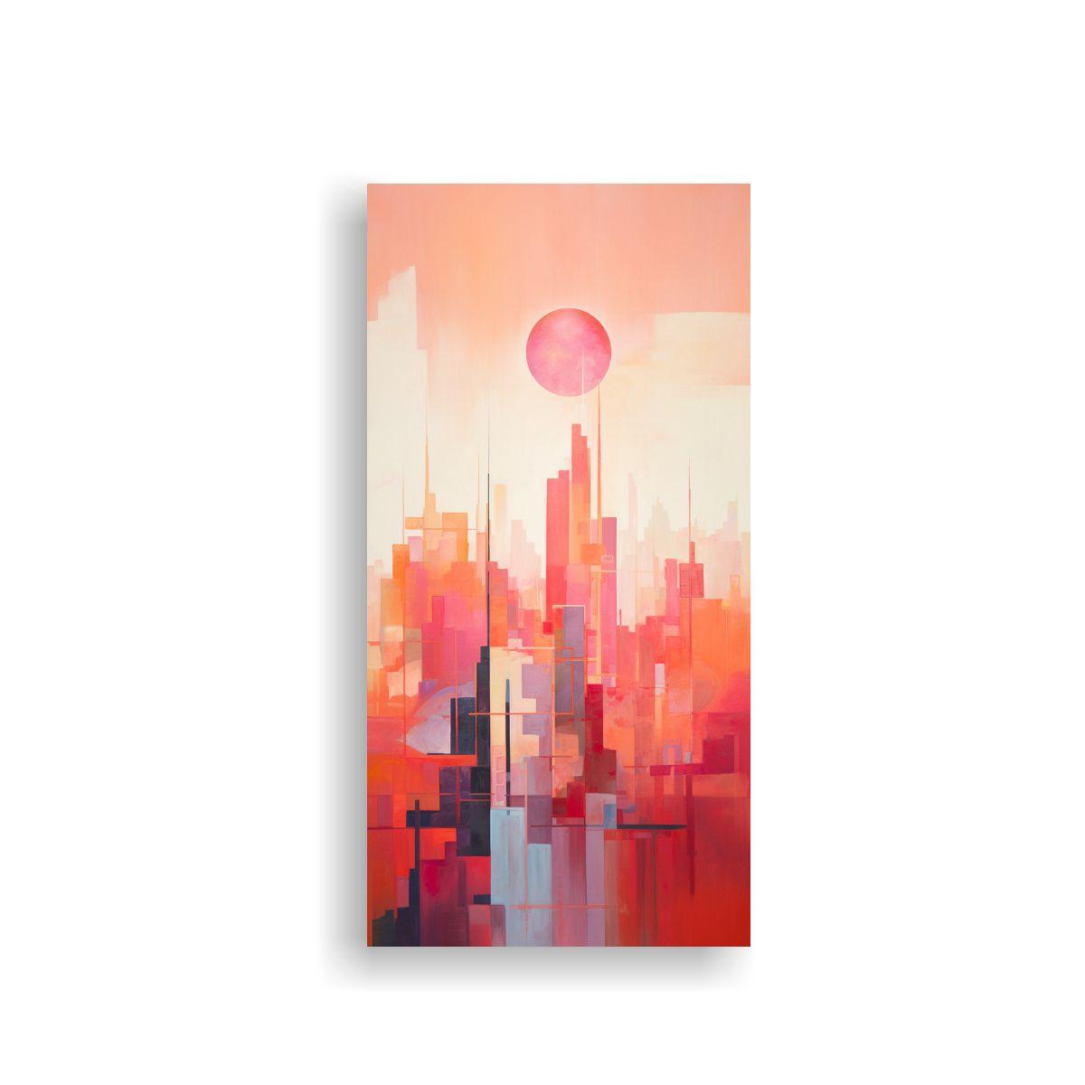 Cuadro Abstracto Ciudad Vibrante Skyline Pintura 70x140cm-0