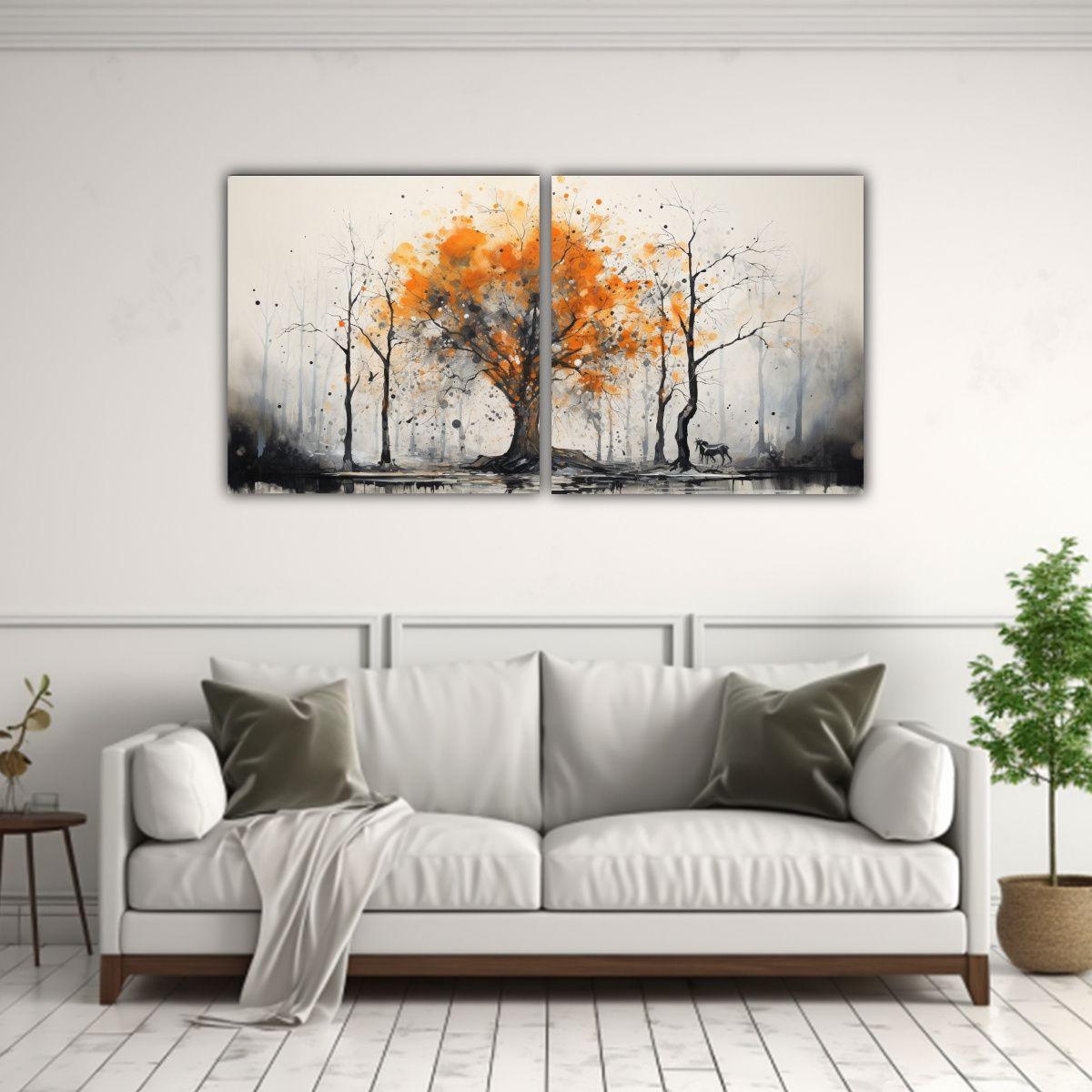 Set 2 Cuadros Tonos Originalidad Árbol Bosque 120x60 Cm-2