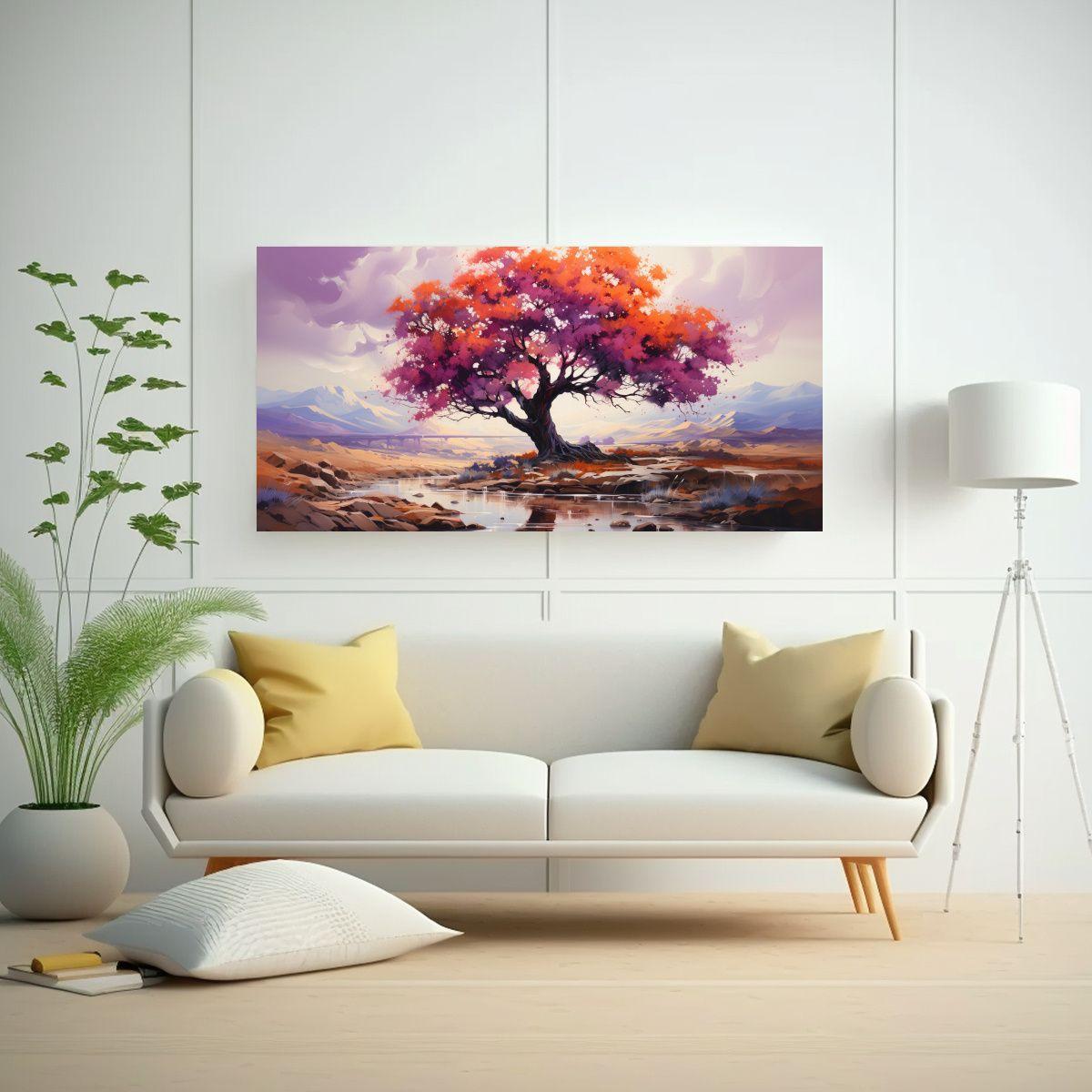 Cuadro Abstracto Exclusivo De Olivo En Colores Mor 140x70cm-2