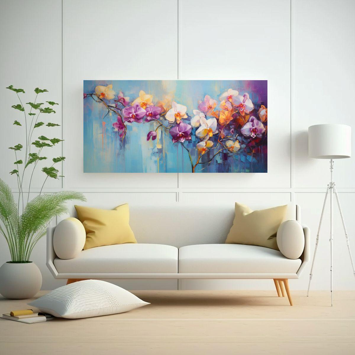 Cuadro Abstracto De Orquídeas En Estilo óleo De 80x40cm-2