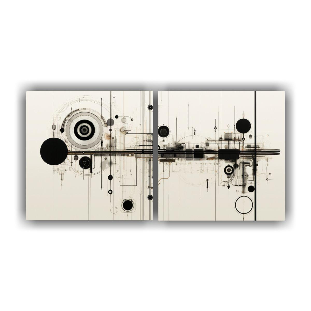 Conjunto 2 Lienzos Tonos Lineales Blanco Y Negro 100x50 Cm-0