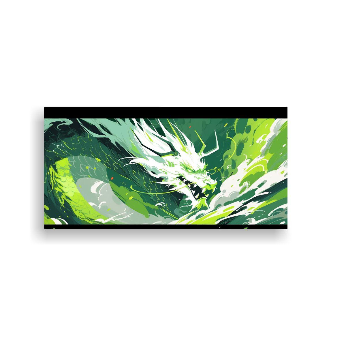 Cuadro Tela Dragón Verde Y Blanco: Neonoir 80x40cm-0