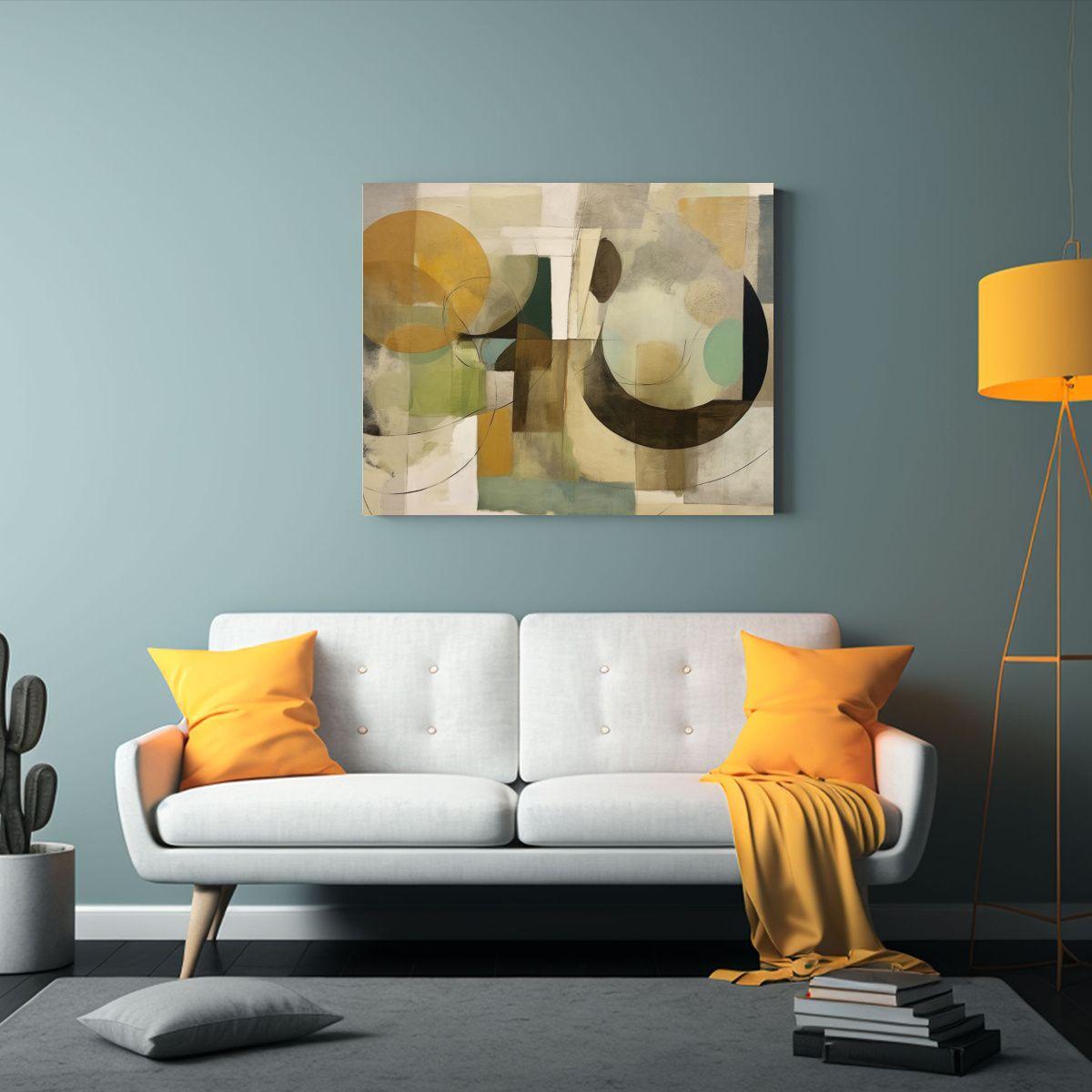 Pintura Abstracta En Tonos Verdes, Beige, Gris Y Marrón Con 65x50cm-2