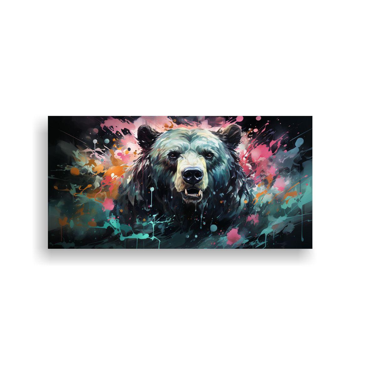 Cuadro Tela Movimiento Grizzly Bear Verde Y Rosa 40x20cm-0