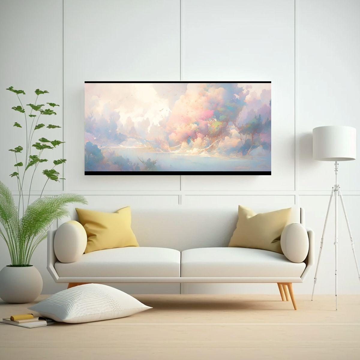 Cuadro Abstracto Paisaje Con Colores Pastel 160x80cm-2