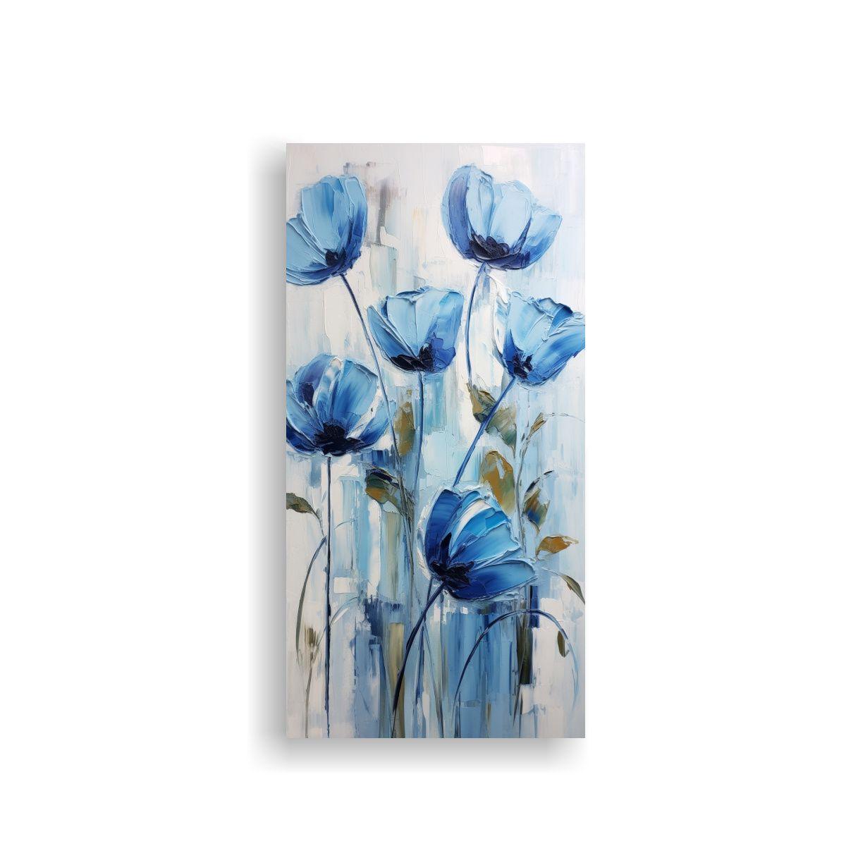 Pintura En Tela Alegre Con Tulipanes Azules En Est 40x80cm-0