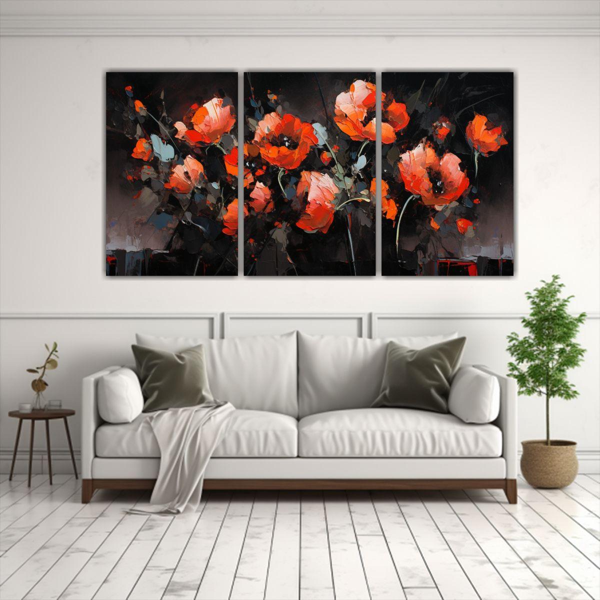 Tres Lienzos De Tela Moderno Original Pintura En 90x45 Cm-2