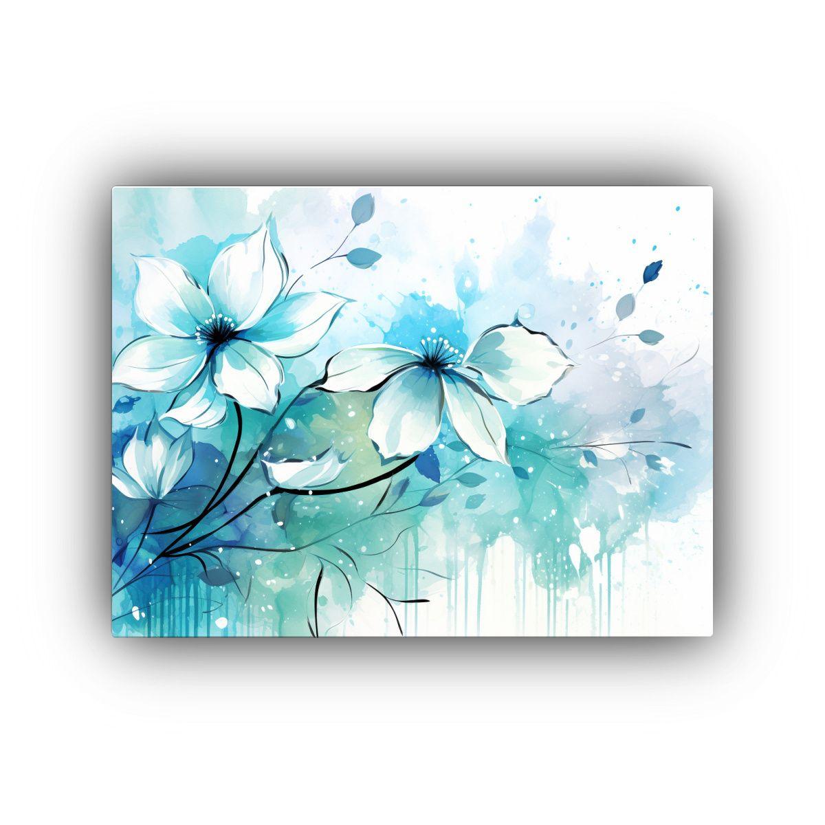 Cuadros Modernos Decorativos En Lienzo Blanco Y Turquesa Par 75x50cm-0