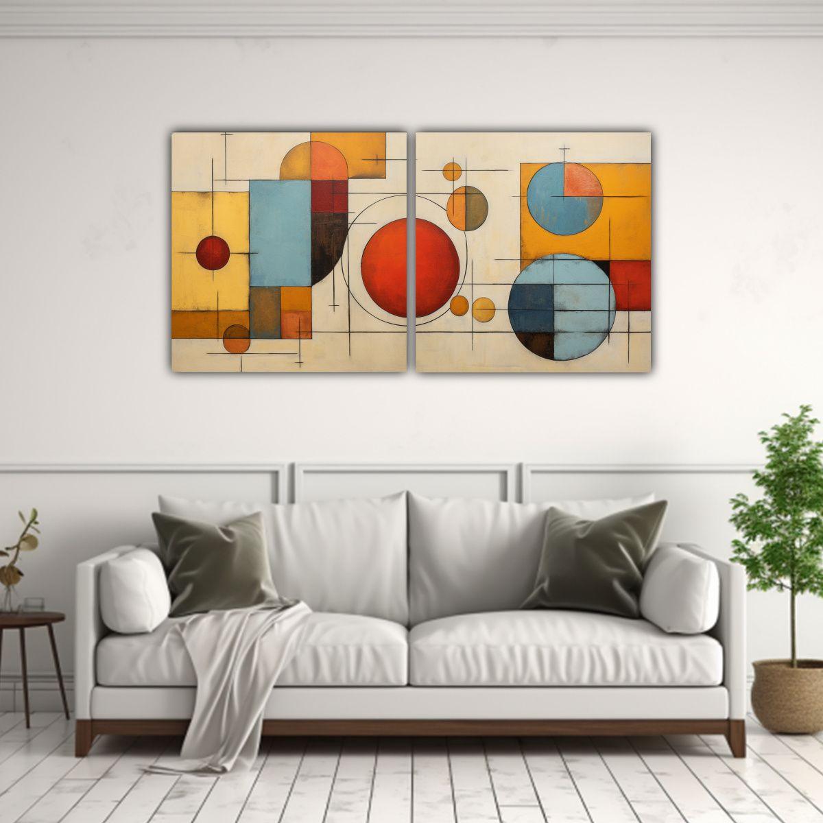 Conjunto 2 Cuadros Abstractos Modernos Midcentury 40x20 Cm-2