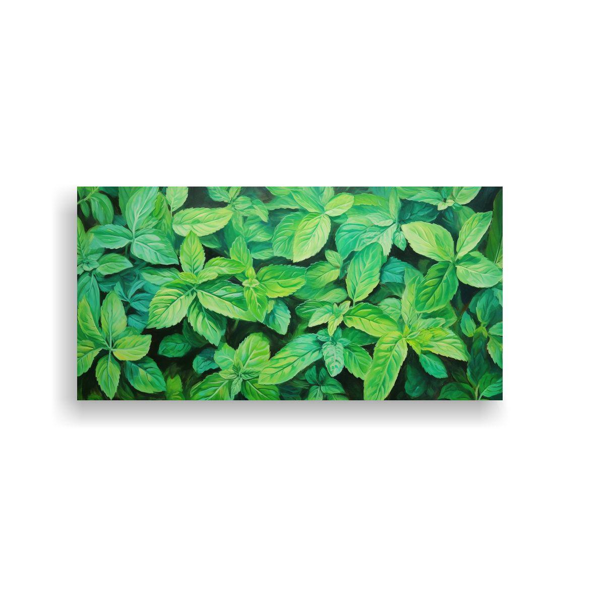 Cuadro Abstracto De Hierbas Menta En Estilo 60x30cm-0