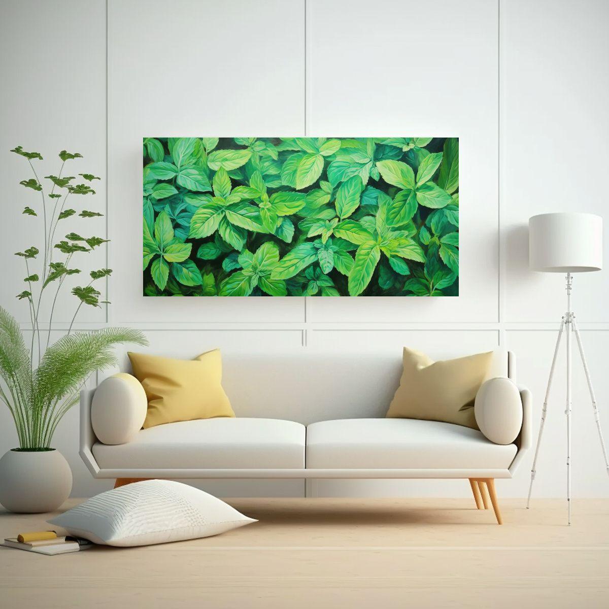 Cuadro Abstracto De Hierbas Menta En Estilo 60x30cm-2
