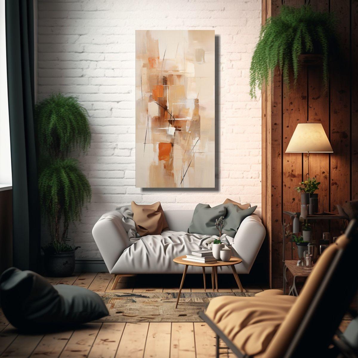 Pintura Abstracta Beige Inspiradora Y única 70x140cm-2