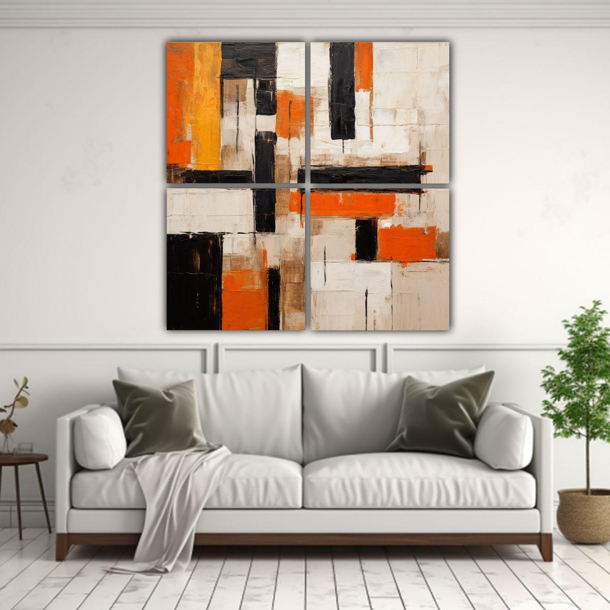 Cuadro Decorativo En Bastidor Negro Y Naranja 150 60x60 Cm-2