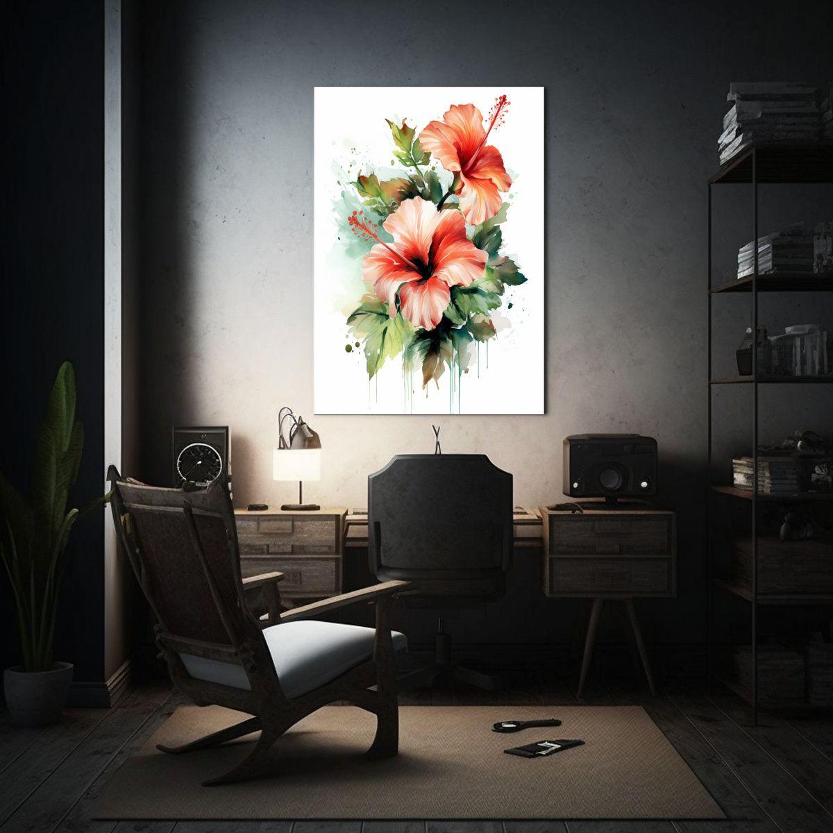 Pintura En Lienzo De Hibiscos Adorables Aislados, 50x65 Cm-2