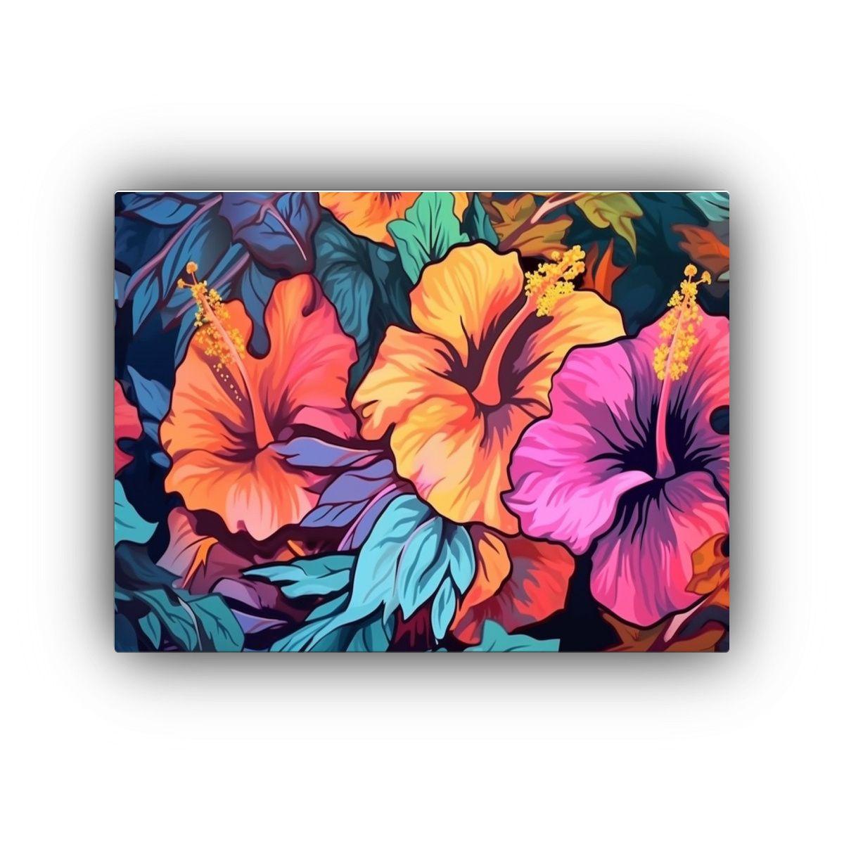Pinturas Decorativas De Hibiscos Vibrantes En Estilo De Arte 60x40cm-0