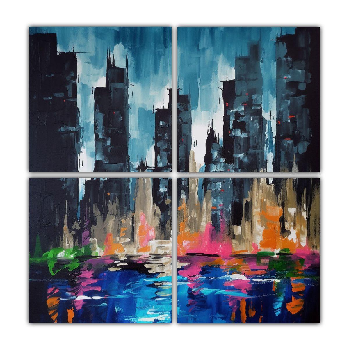 Cuadro Abstracto De Ciudad Pintada En UHD Para 100x100 Cm-0