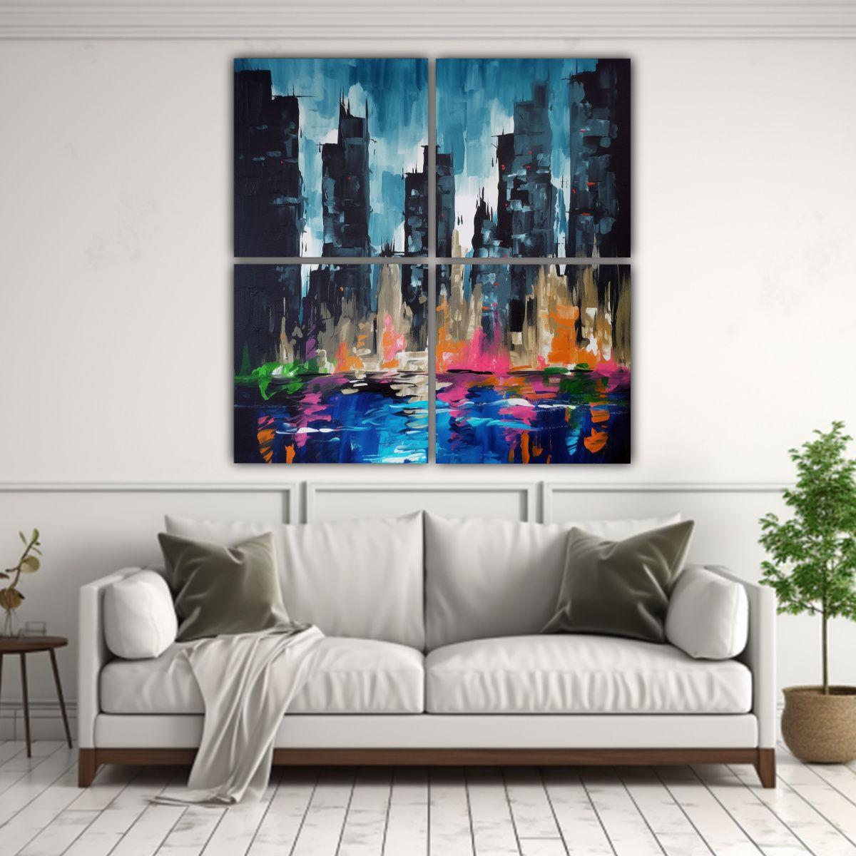 Cuadro Abstracto De Ciudad Pintada En UHD Para 100x100 Cm-2