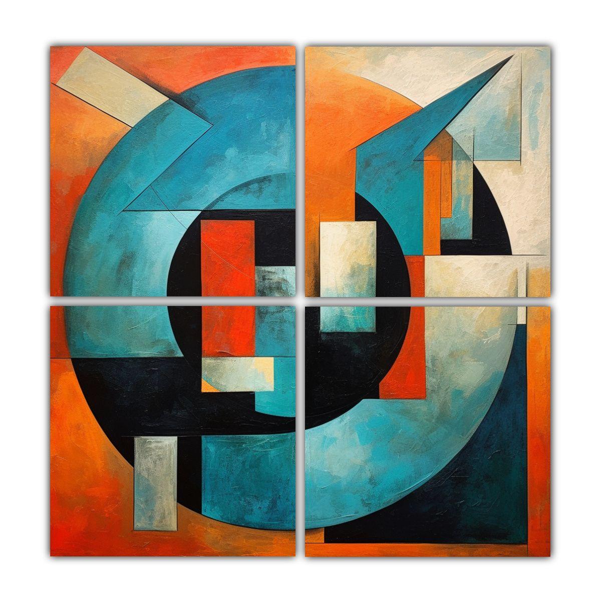 Pintura Abstracta Geométrica De 4 Lienzos 100x100 Cm-0