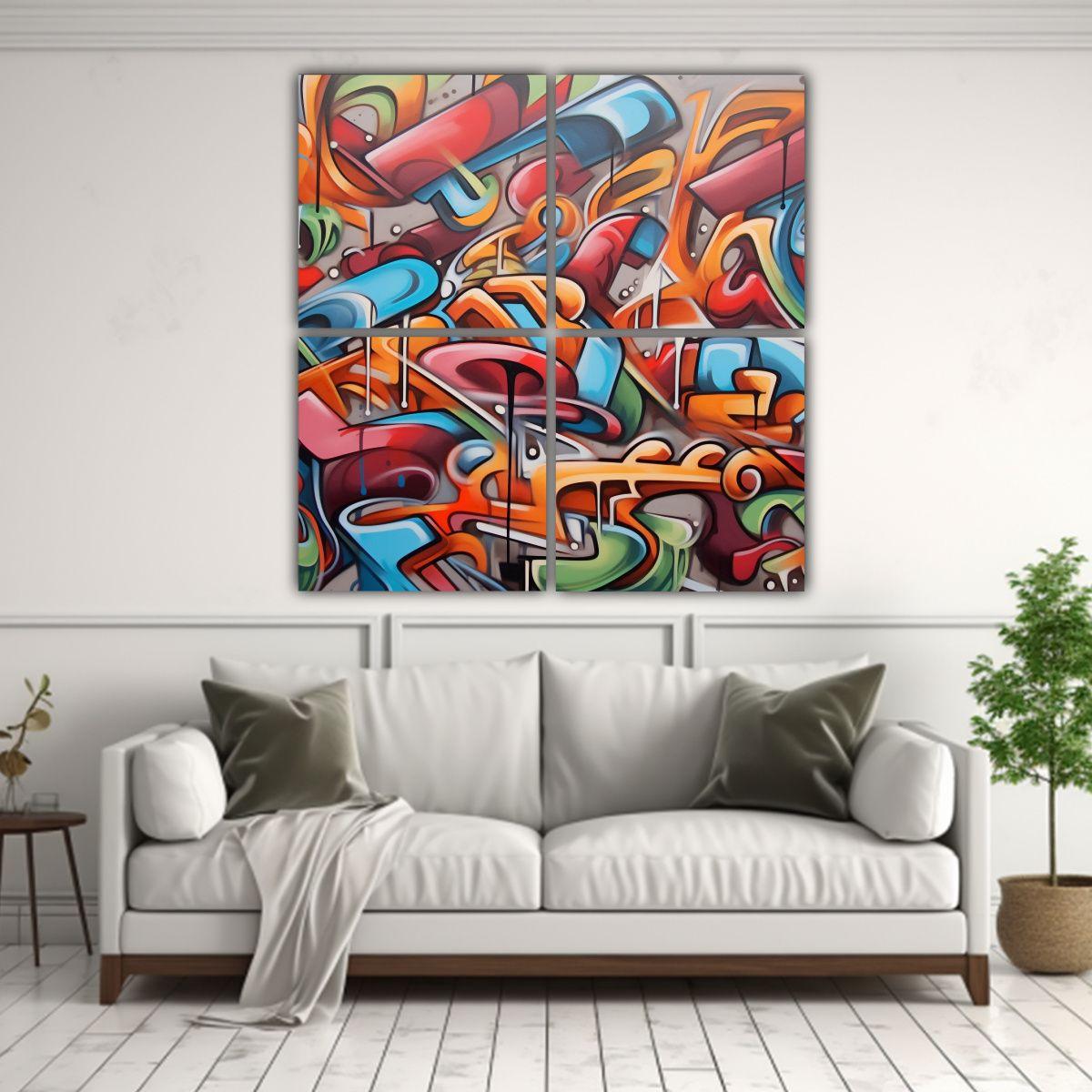 Cuadriptico Dibujo Efecto Visual Arte Callejero 140x140 Cm-2