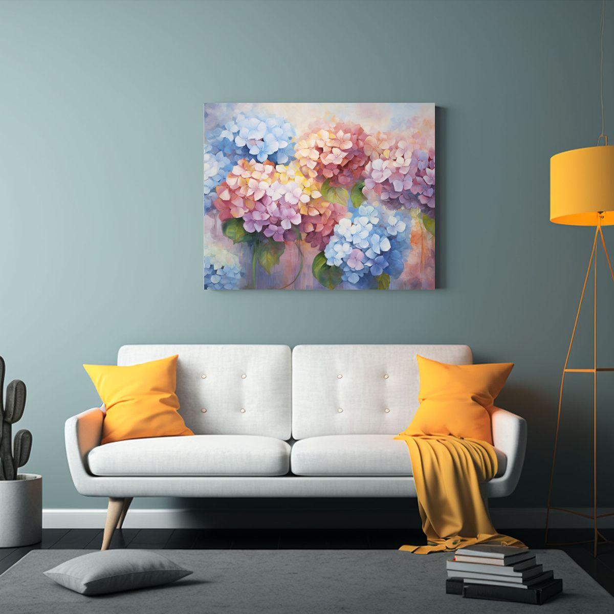 Pintura Abstracta De Hortensias En Tonos Cálidos Con Alta D 65x50cm-2