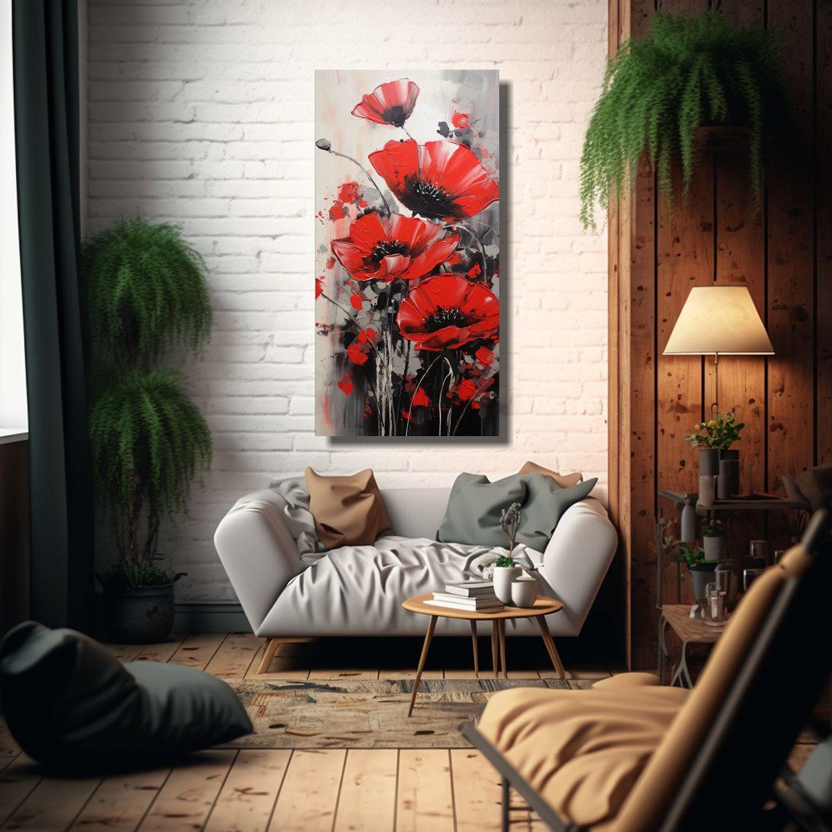 Cuadro De Flores En Lienzo De Abstracción 20x40cm-2