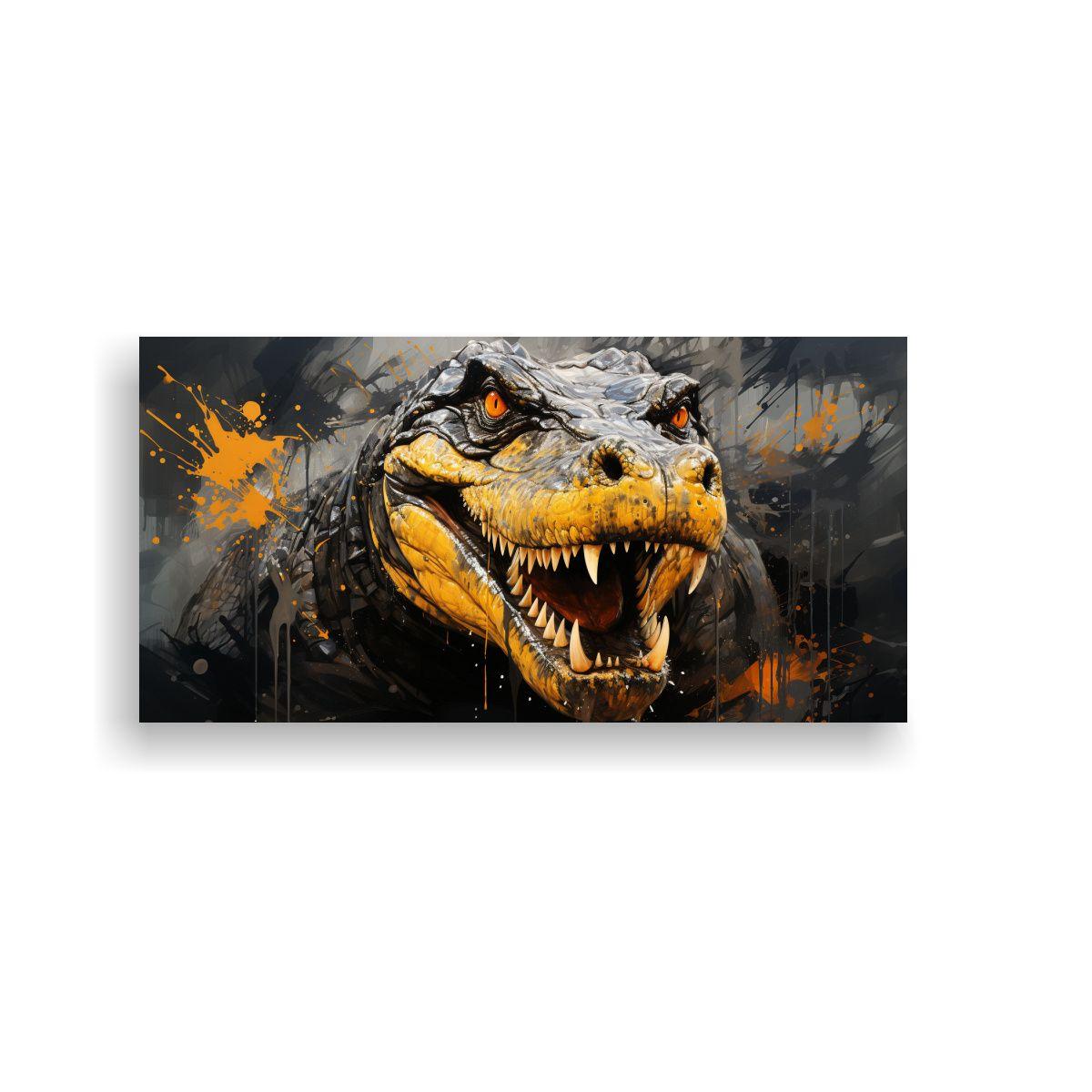 Pintura De Pared De Iguanodon En Colores Oro Y Neg 140x70cm-0