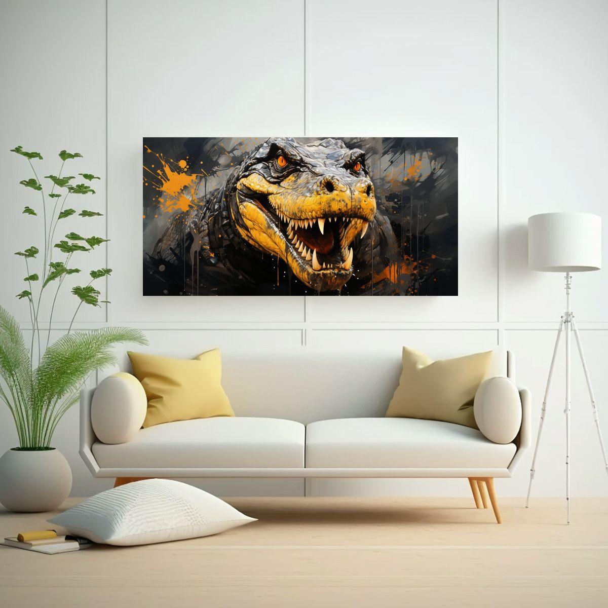 Pintura De Pared De Iguanodon En Colores Oro Y Neg 140x70cm-2