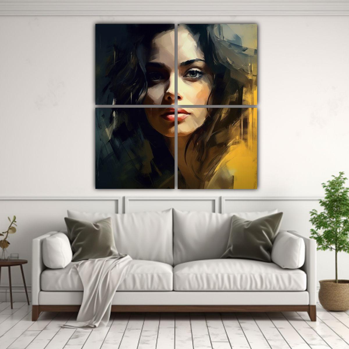 Cuadriptico Efecto Visual Rostro Mujer Estilo 140x140 Cm-2