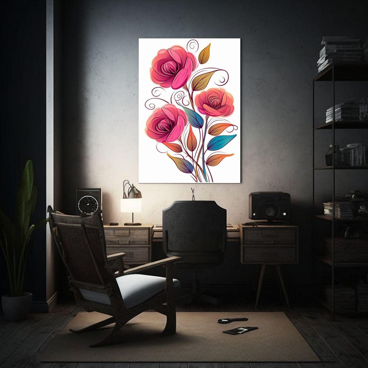 Pintura De Decoración En Lienzo Con Flores 80x120cm-2