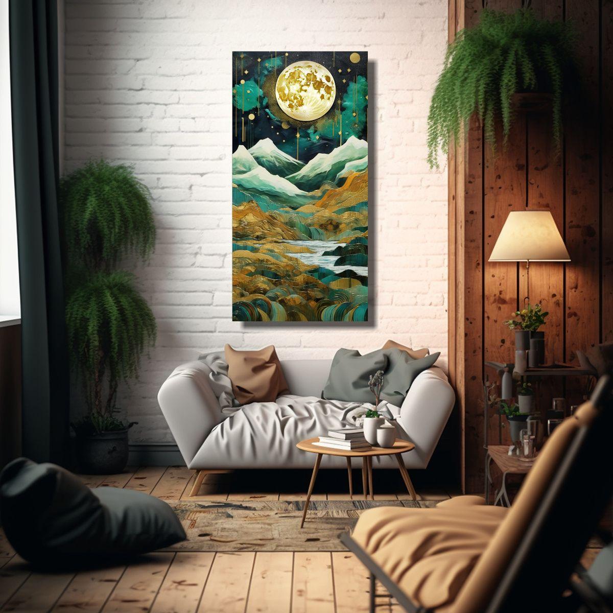 Pintura De Arte De Pared Con Luna Y Montañas 80x160cm-2