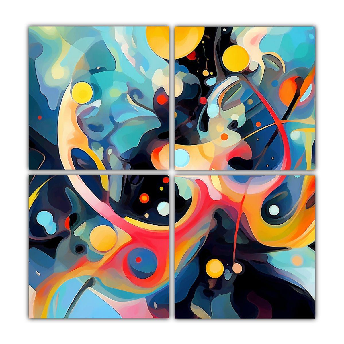 Cuatro Telas En Bastidor Alta Calidad Abstracto 180x180 Cm-0