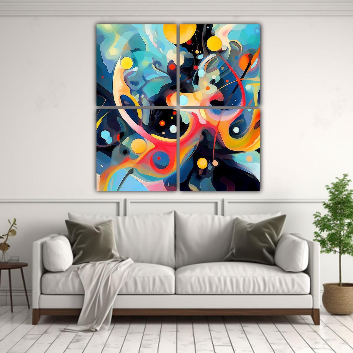 Cuatro Telas En Bastidor Alta Calidad Abstracto 180x180 Cm-2