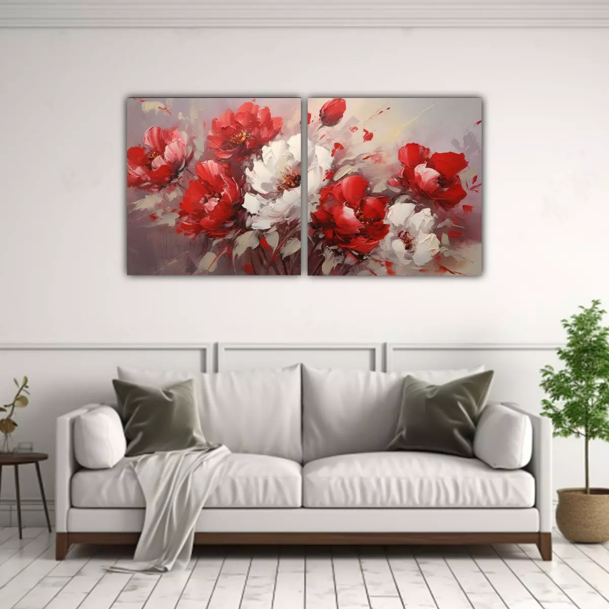 Diptico Moderno Equilibrio A Red PEONIES En Lienzo 80x40 Cm-2