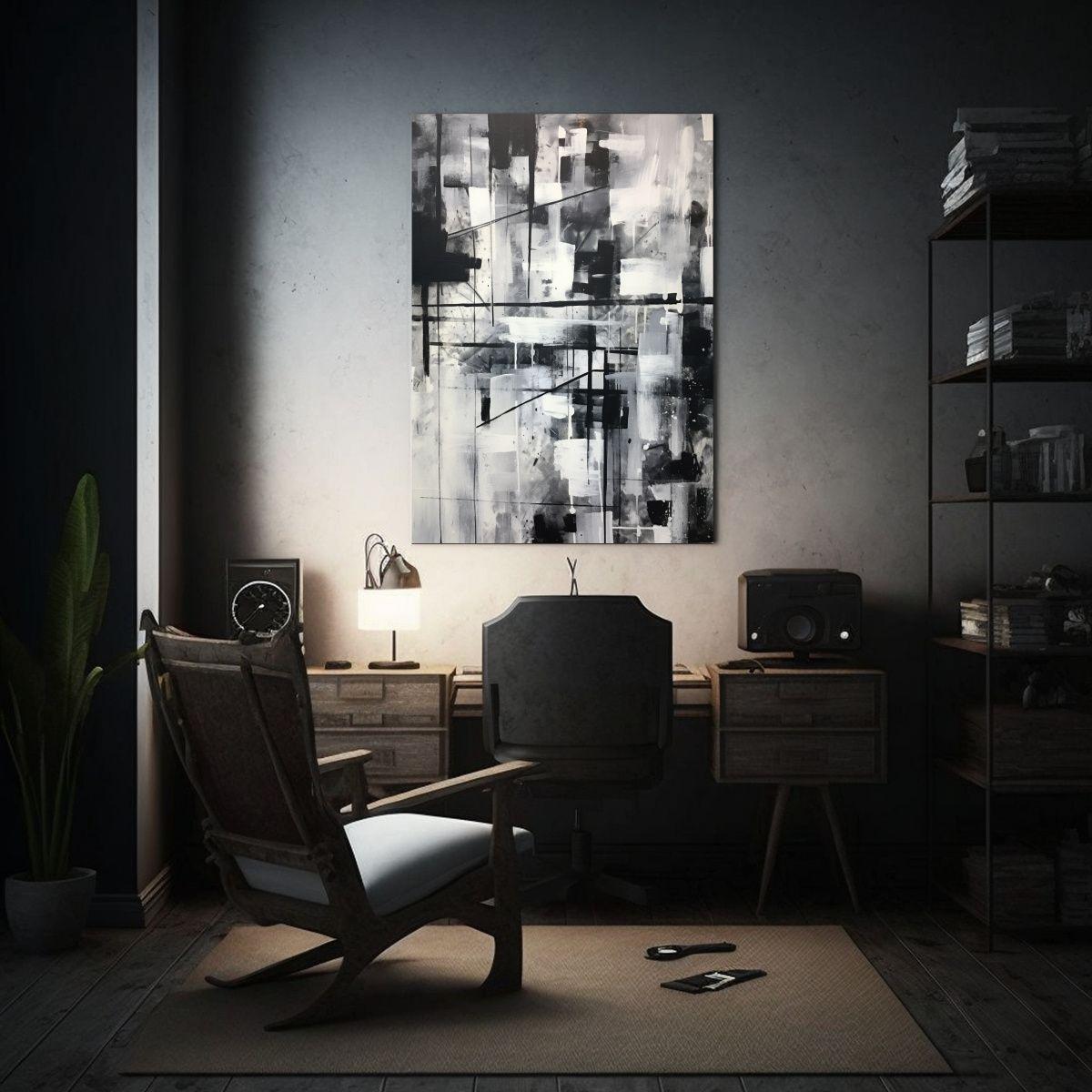 Pintura Abstracta Blanco Y Negro Estilo Movimiento Ambiente 30x45cm-2