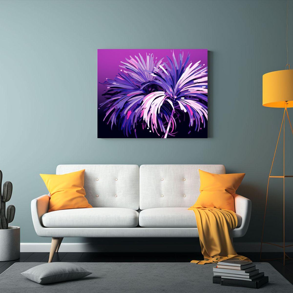 Cuadro De Lienzo: Palmera Morada En Atmósfera 45x30cm-2