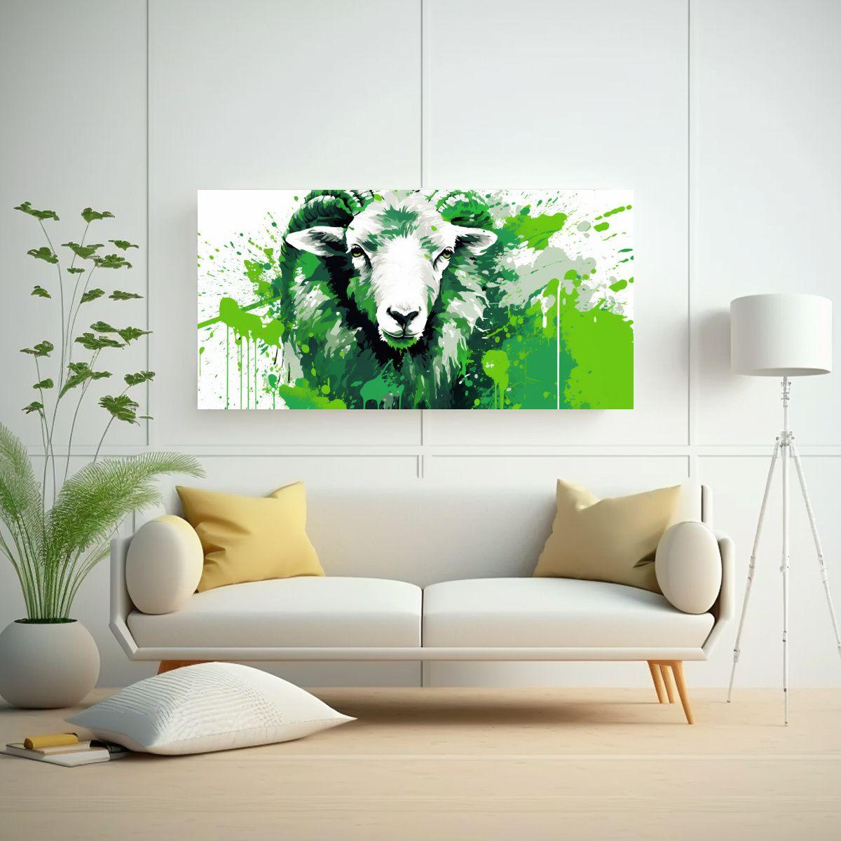 Cuadro Decorativo Tema Baño Oveja En Verde Y Blan 140x70cm-2