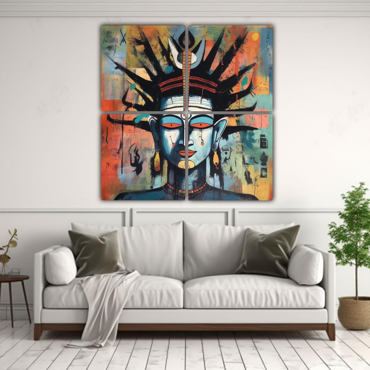 Cuatro Lienzos Acuarela Duradero Estilo Basquiat 160x160 Cm-2