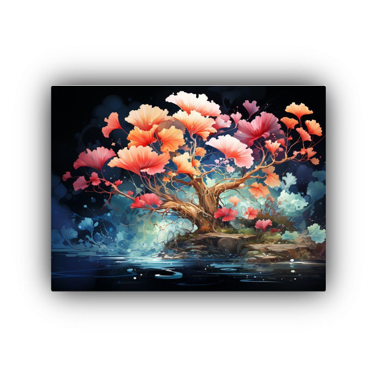 Pinturas Abstractas Decorativas De Ginkgo Biloba En Rojo Y A 40x30cm-0