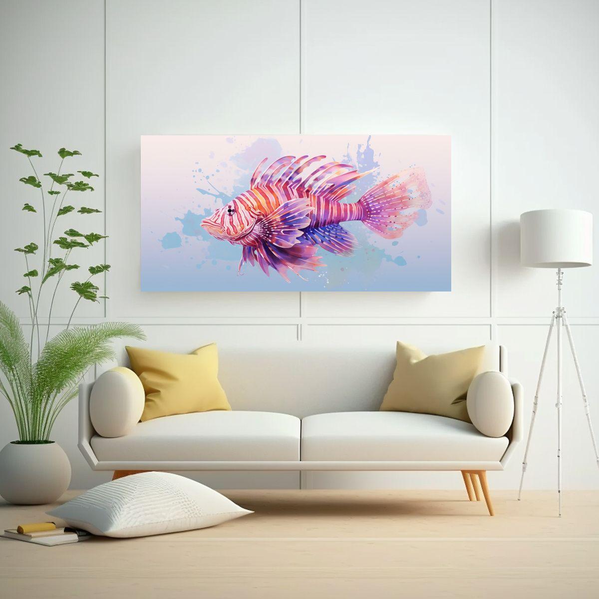 Cuadro Patron Intenso Leon Peces En Tonos Malva 120x60cm-2