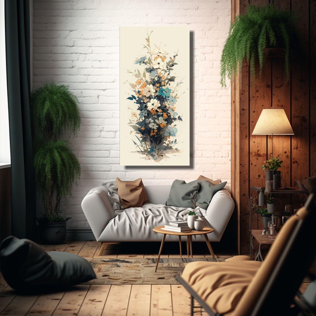 Arte De Pared Dibujo Floral En Colores Suaves 30x60cm-2