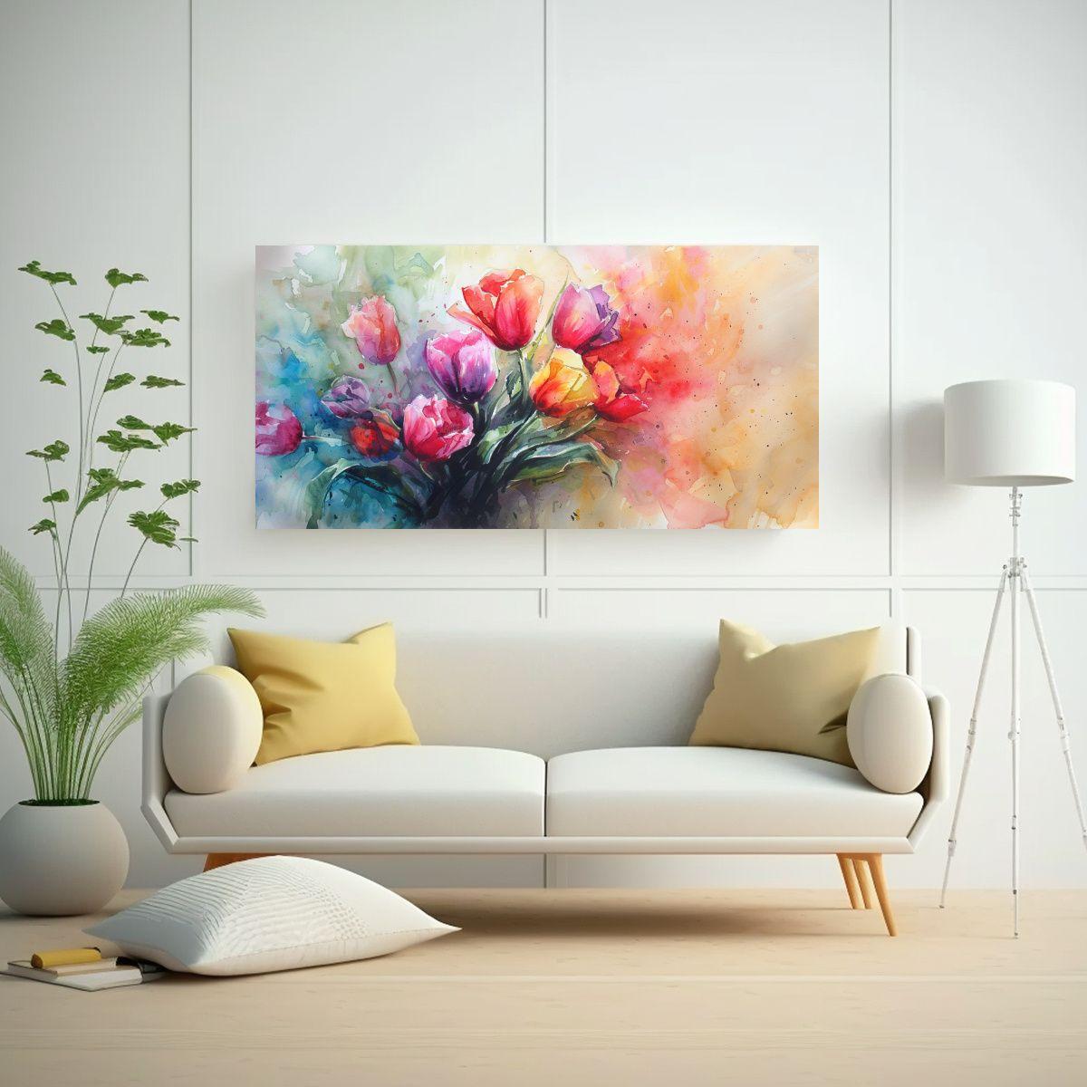 Cuadro De Besos Bajo La Lluvia Acuarela 80x40cm-2