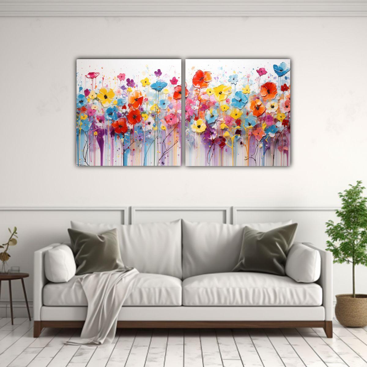 Díptico Colores Adorable Pintura Acrílica 80x40 Cm-2