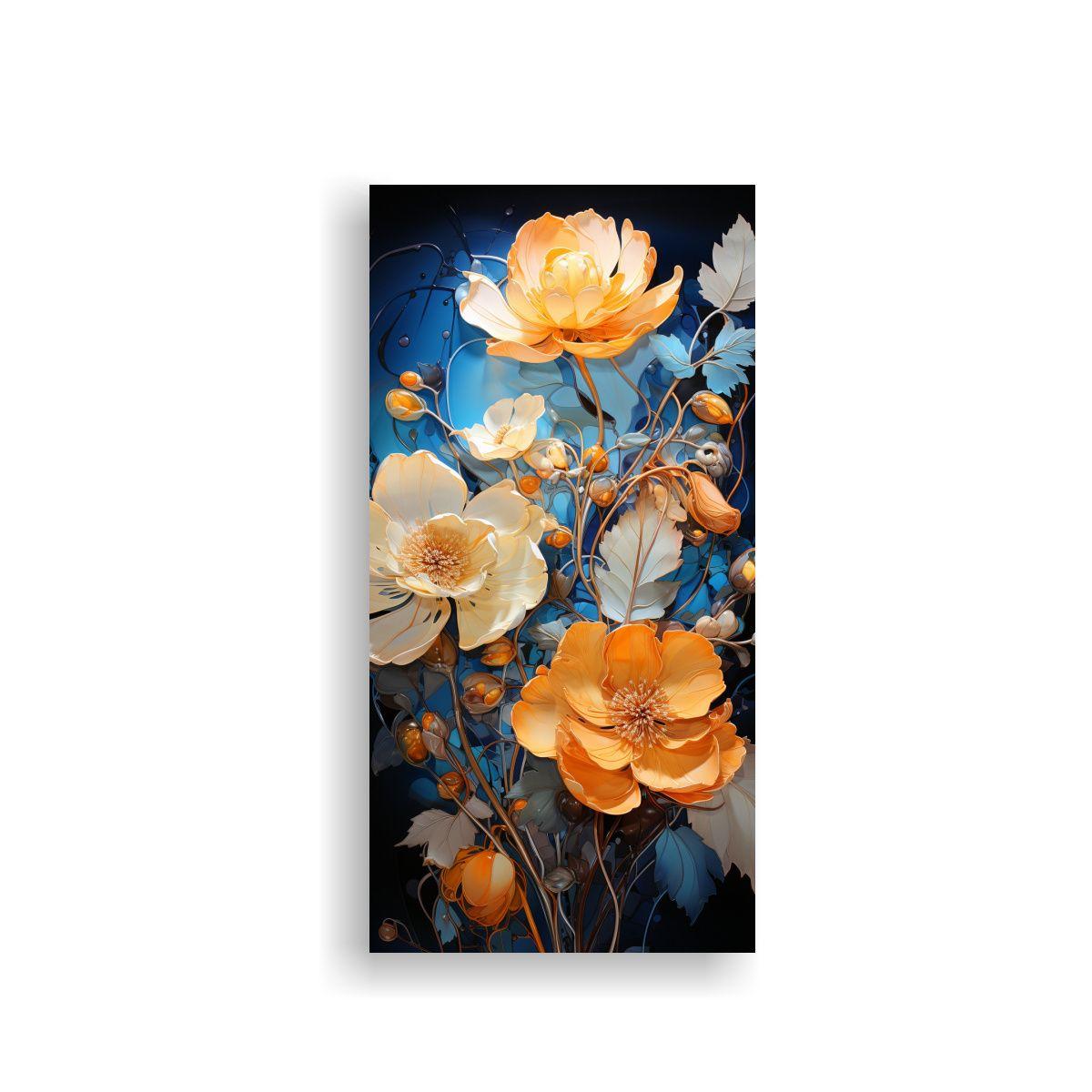Cuadro Acuarela: Flor Azul Y Amarilla Detalles 40x80cm-0