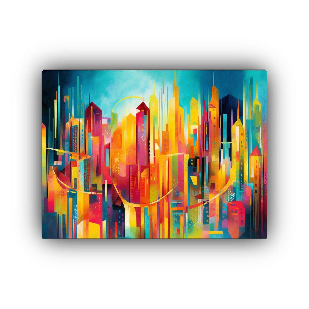 Cuadro Urbano Abstracto Con Rascacielos Vibrantes. 120x80cm-0
