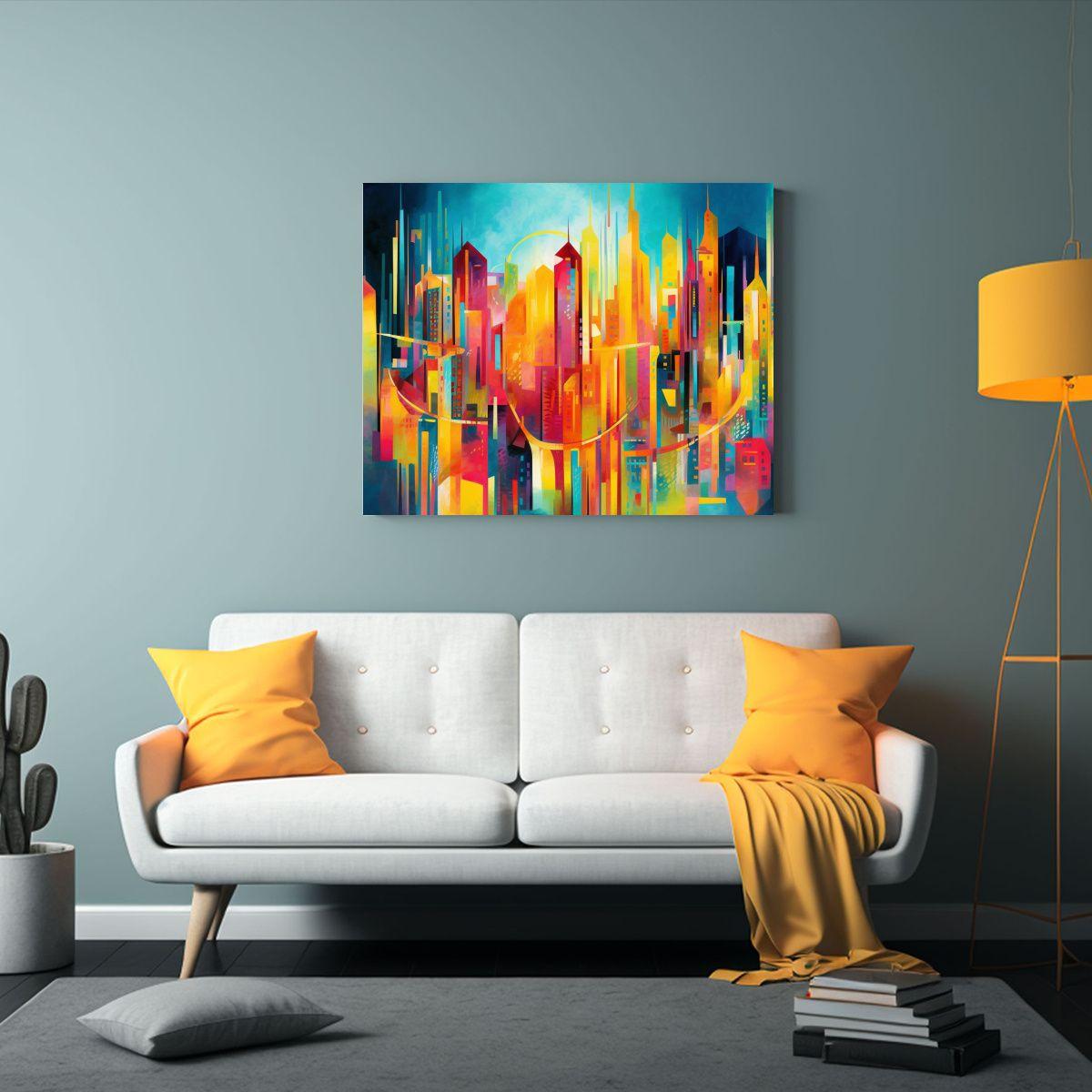 Cuadro Urbano Abstracto Con Rascacielos Vibrantes. 120x80cm-2