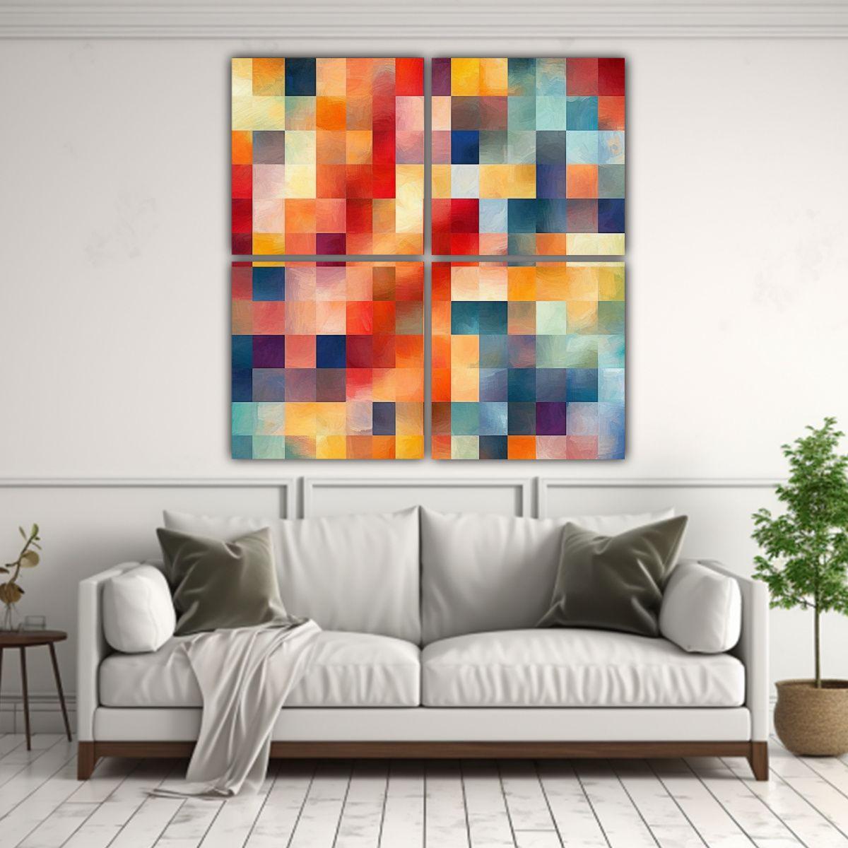 Cuatro Lienzos De Tela Modernos Arte Abstracto 200x200 Cm-2