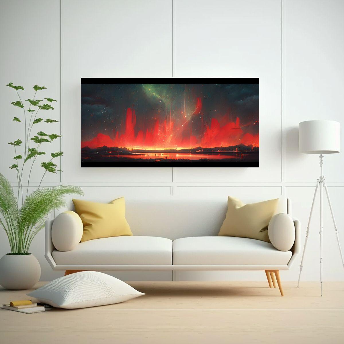 Pintura Abstracta De Auroras Boreales Con Colores  80x40cm-2