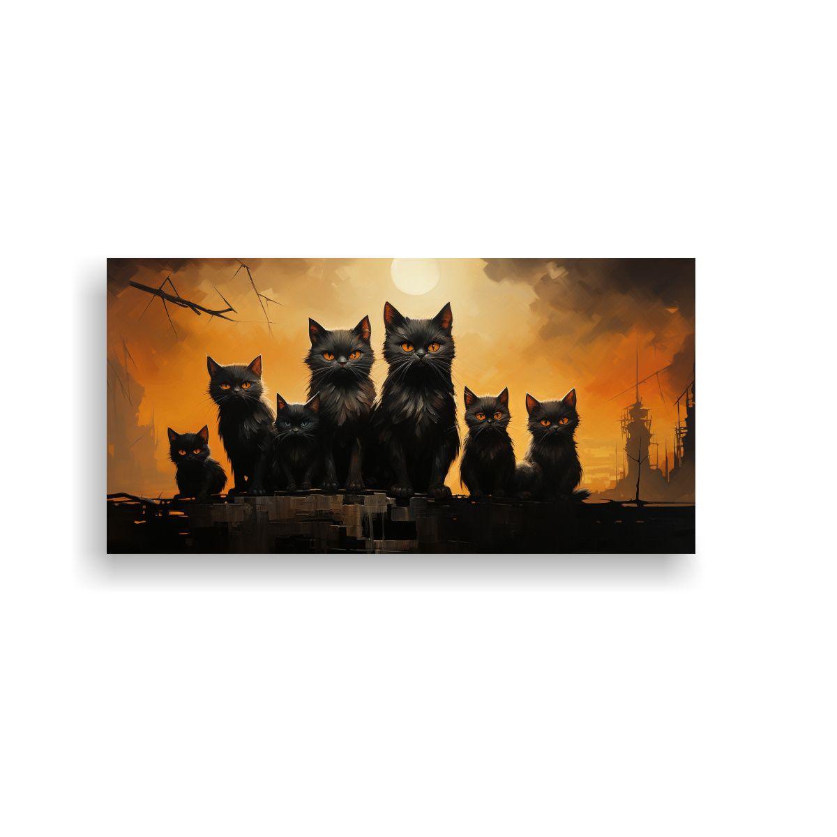 Cuadro De Gatos Negros En Bastidor Resistente 80x40cm-0